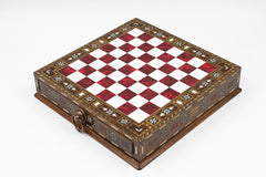 לוח שחמט יוקרתי עם מגירת אחסון - אדום