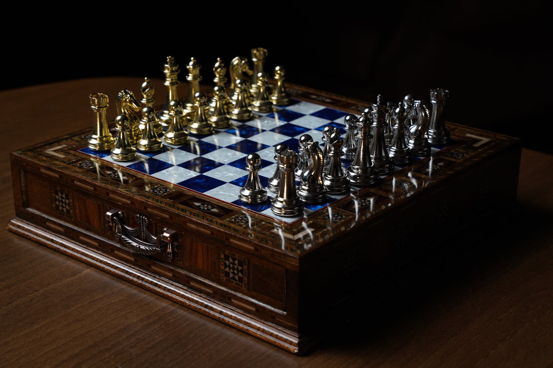 Handmade Luxury Chess Set With Storage Units (Blue)My Chess Sets