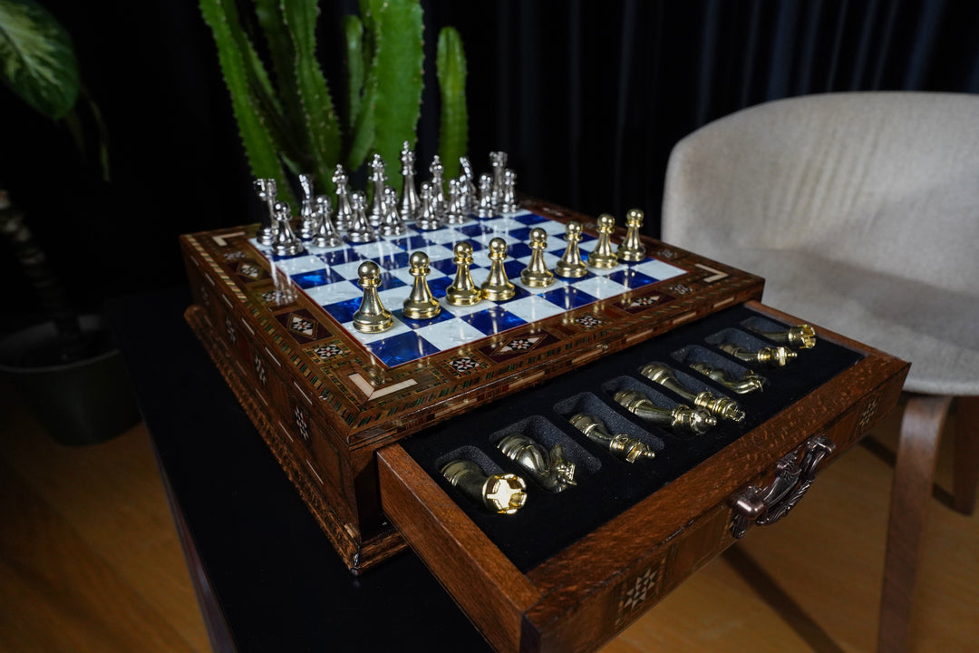 Handmade Luxury Chess Set With Storage Units (Blue)My Chess Sets