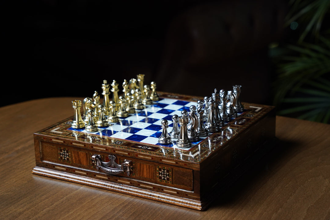 Handmade Luxury Chess Set With Storage Units (Blue)My Chess Sets