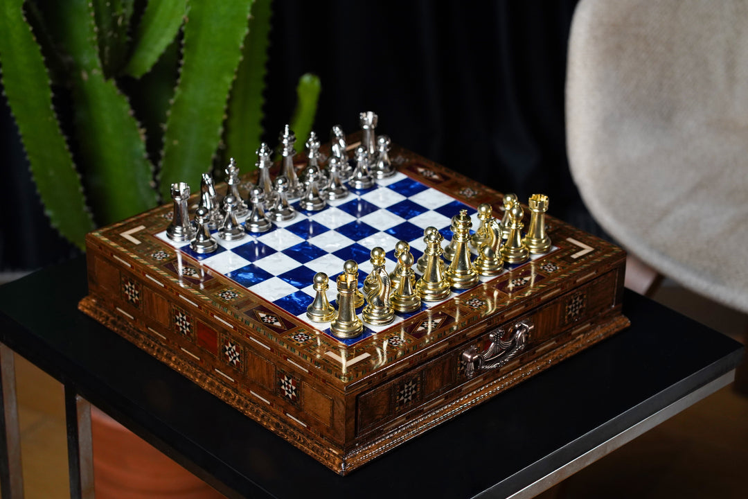 Handmade Luxury Chess Set With Storage Units (Blue)My Chess Sets