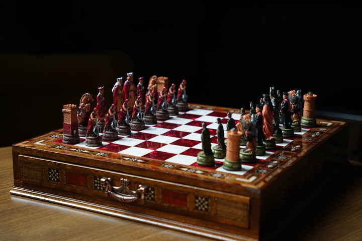 Luxury Wooden Camelot Army Themed Chess Set With Storage Units