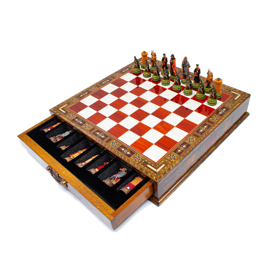 Luxury Wooden Camelot Army Themed Chess Set With Storage Units