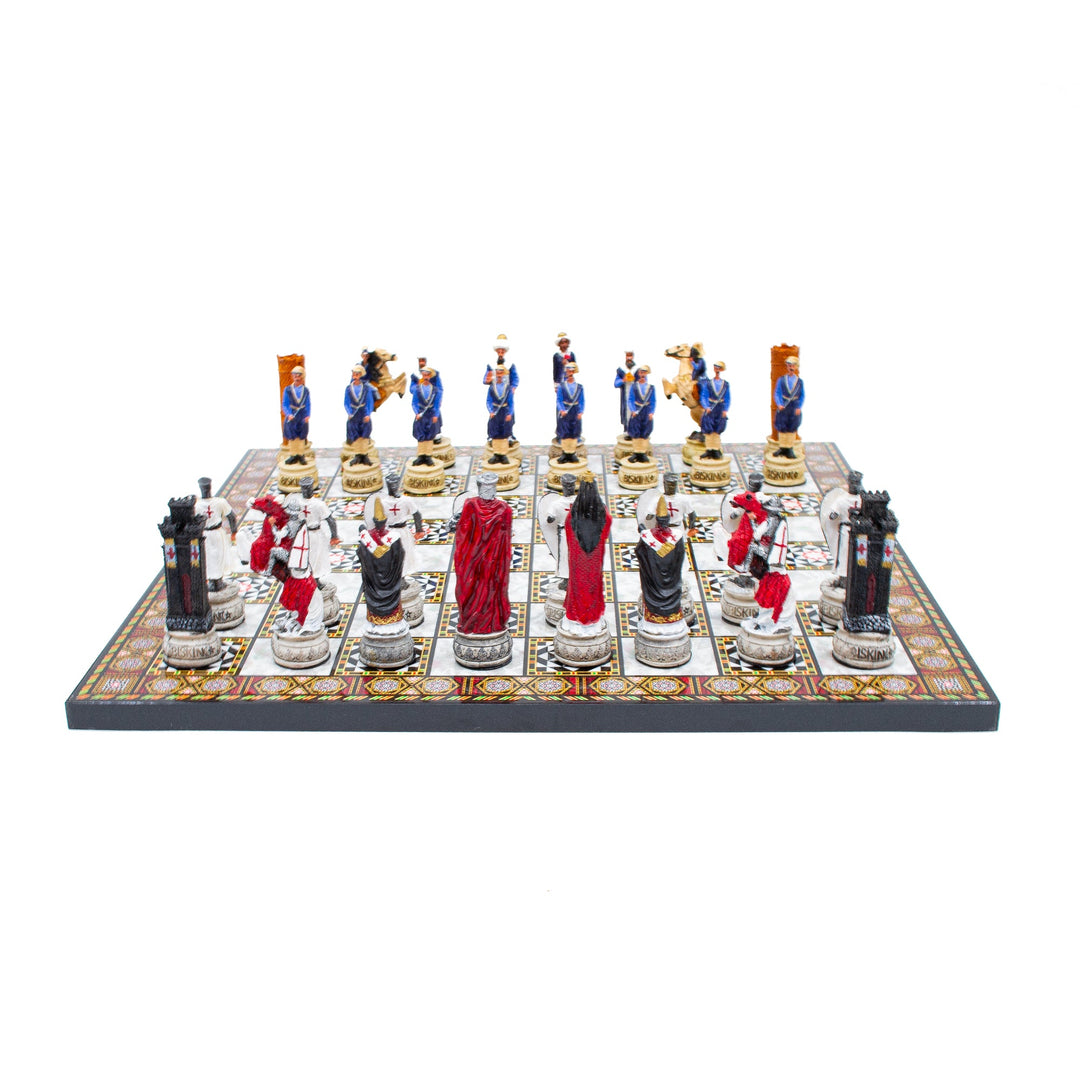 Mosaic foldable chess board with hand painted Ottoman chess piecesMy Chess Sets