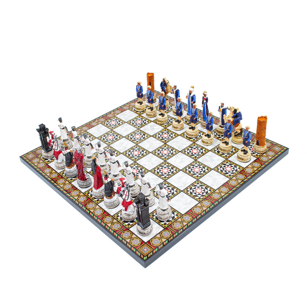 Mosaic foldable chess board with hand painted Ottoman chess piecesMy Chess Sets