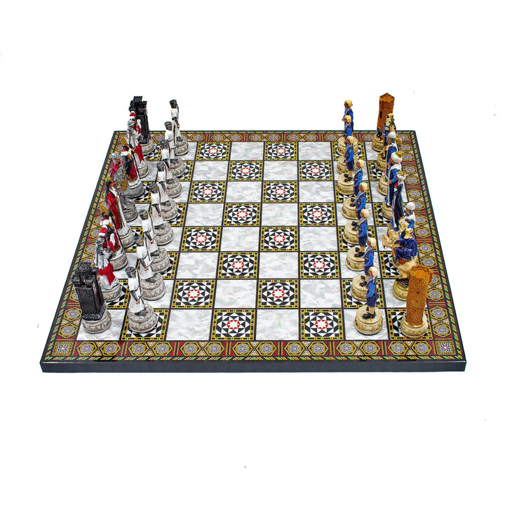 Mosaic foldable chess board with hand painted Ottoman chess piecesMy Chess Sets