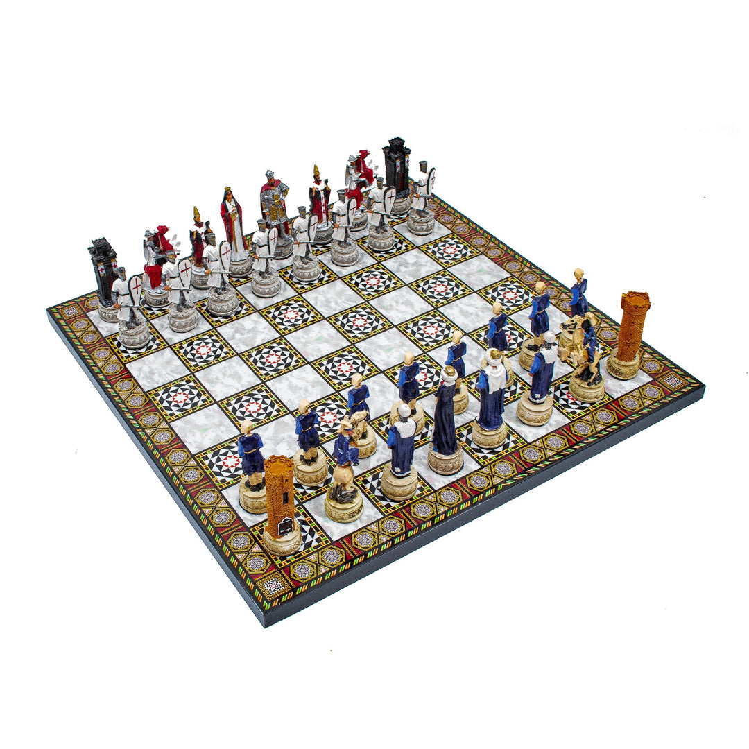 Mosaic foldable chess board with hand painted Ottoman chess piecesMy Chess Sets