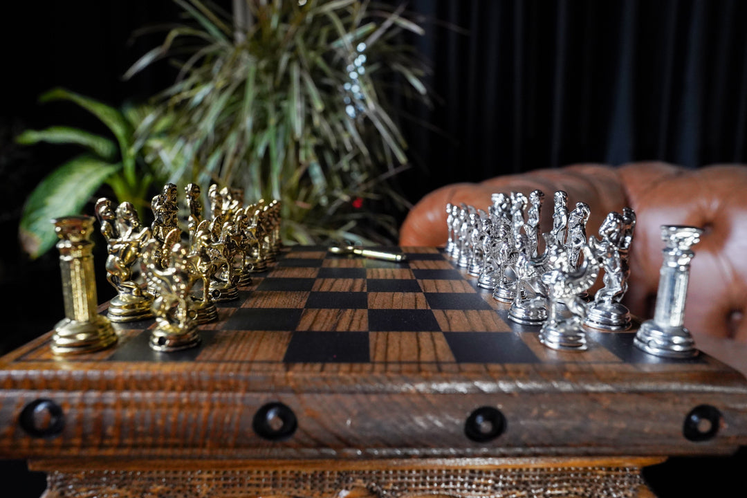 Wooden Chess Set With A Hidden Key And Velvet Storage Department - Roman’s Era ThemedMy Chess Sets