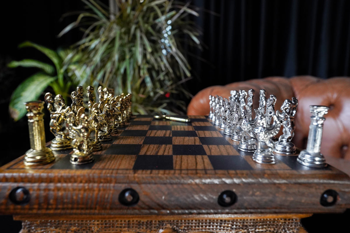 Wooden Chess Set With A Hidden Key And Velvet Storage Department - Roman’s Era ThemedMy Chess Sets
