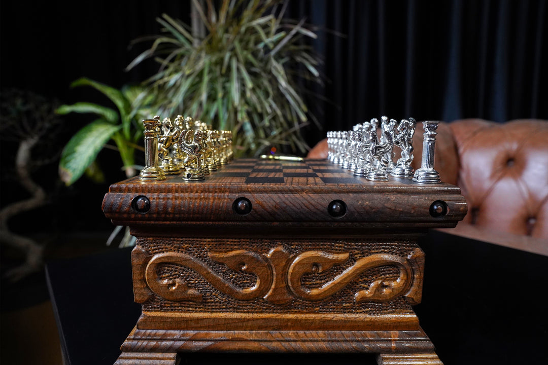 Wooden Chess Set With A Hidden Key And Velvet Storage Department - Roman’s Era ThemedMy Chess Sets