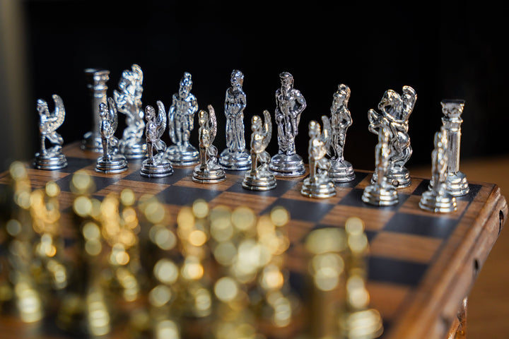 Wooden Chess Set With A Hidden Key And Velvet Storage Department - Roman’s Era ThemedMy Chess Sets