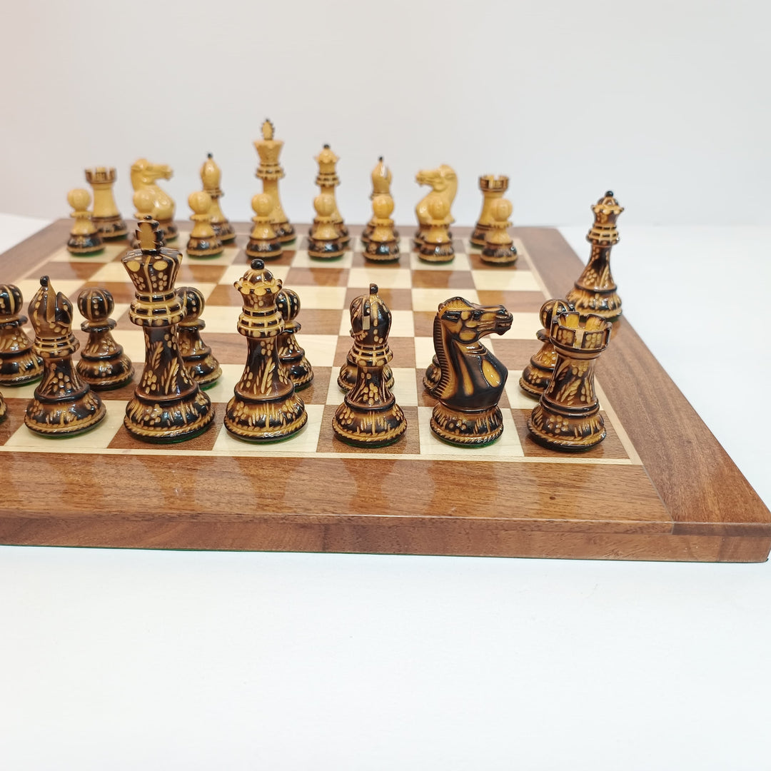 Classic Staunton Burnt Boxwood Professional Chess Pieces - Hand Carved - 3.9" King - My Chess Sets